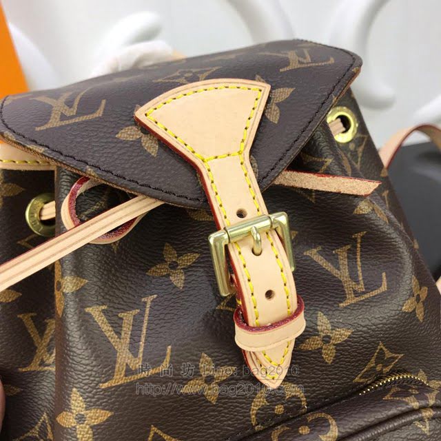 LV雙肩包包 M51137 路易威登Monogram 帆布雙肩包 LV老花配黃皮拉繩迷你背包 LV後背包 LV情侶款背包  ydh3090